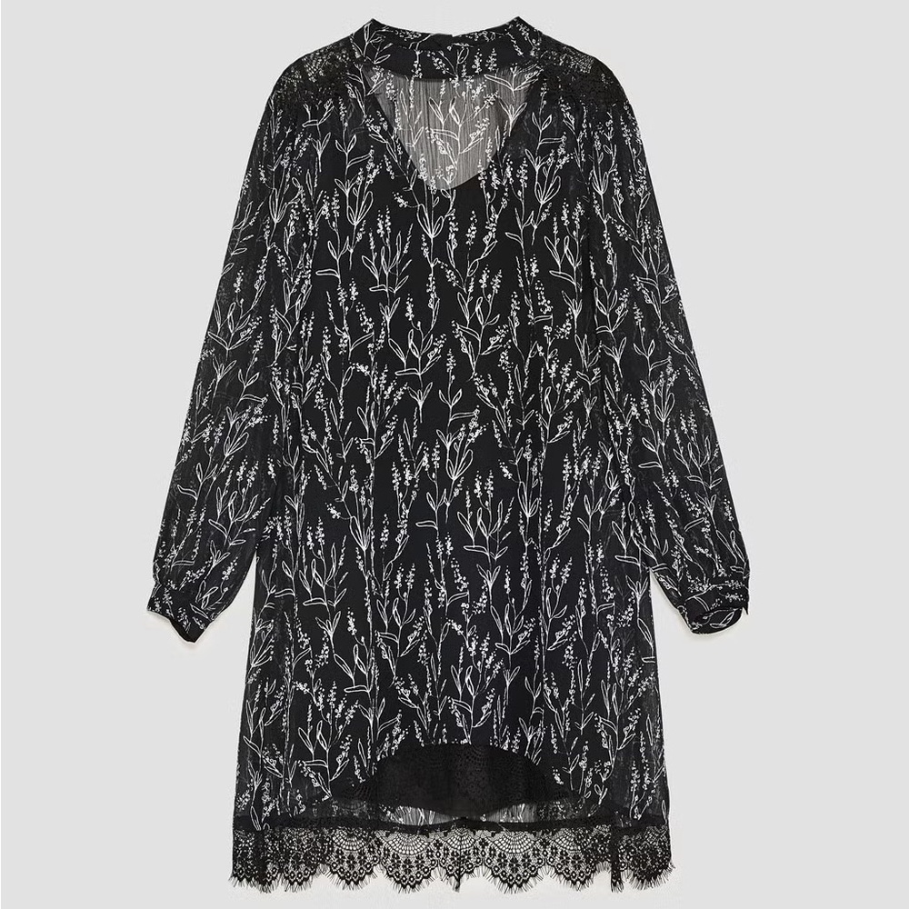 ZARA Black Floral Sheer Mini Dress